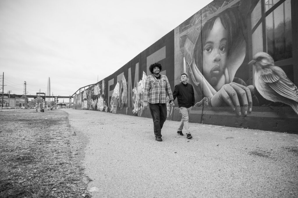 lgbtq+ engagement session at the mural mile in st louis